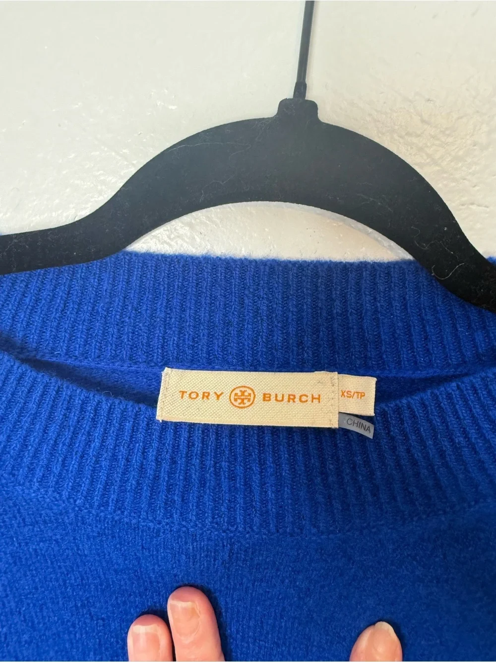 Tory Burch Royal Blue Gold Button Shoulder Wool Blend Sweater XS